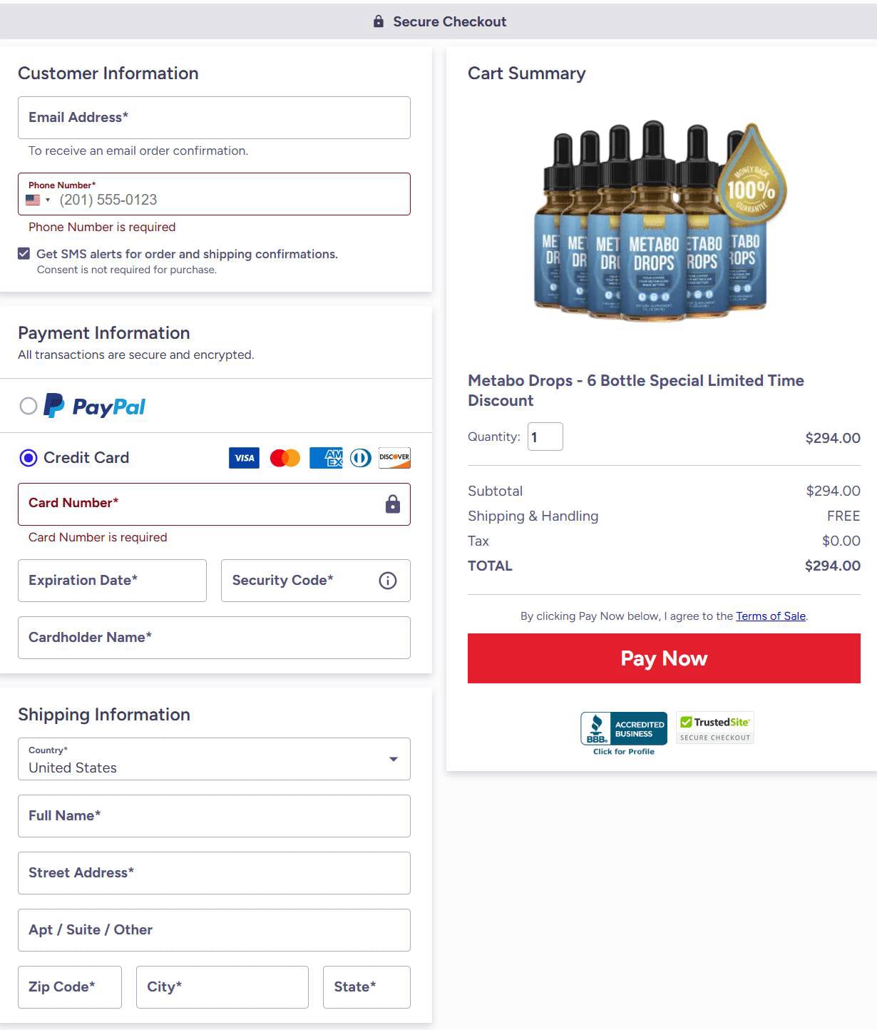 Metabo Drops checkout page